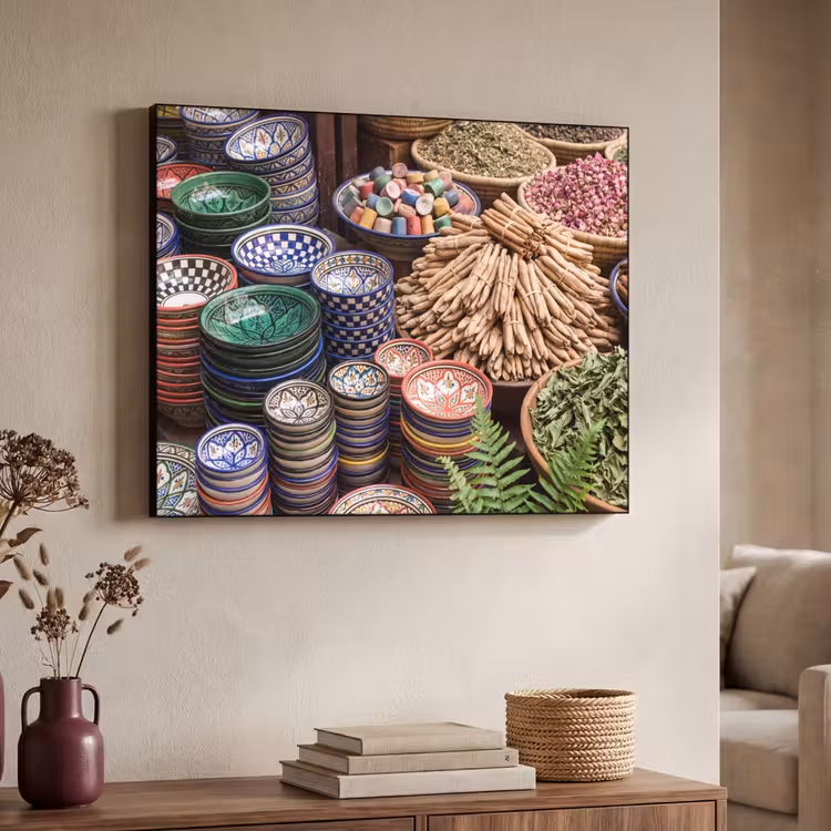 Art Frame - Pottery - Oriental - Colorful - Aardewerk - Oosters - Kleurrijk Textielframe zwart klein