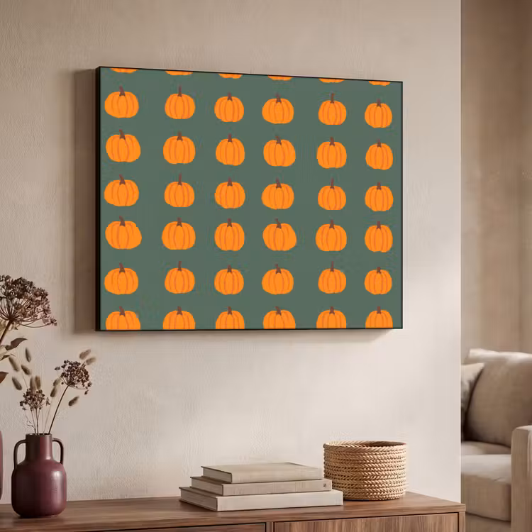 Pompoen - Patroon - Oranje Textielframe zwart klein 947 -sfeer3