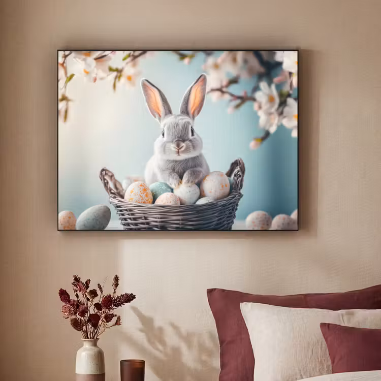 Konijn - Eieren - Mand Textielframe zwart klein -sfeer1