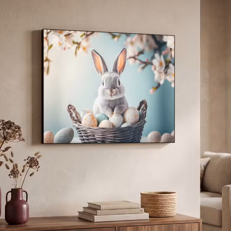 Konijn - Eieren - Mand Textielframe zwart klein -sfeer3