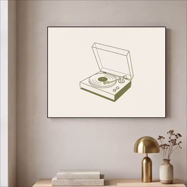 Platenspeler - Vinyl - Muziek - Minimalistisch - Groen Textielframe zwart klein -sfeer2