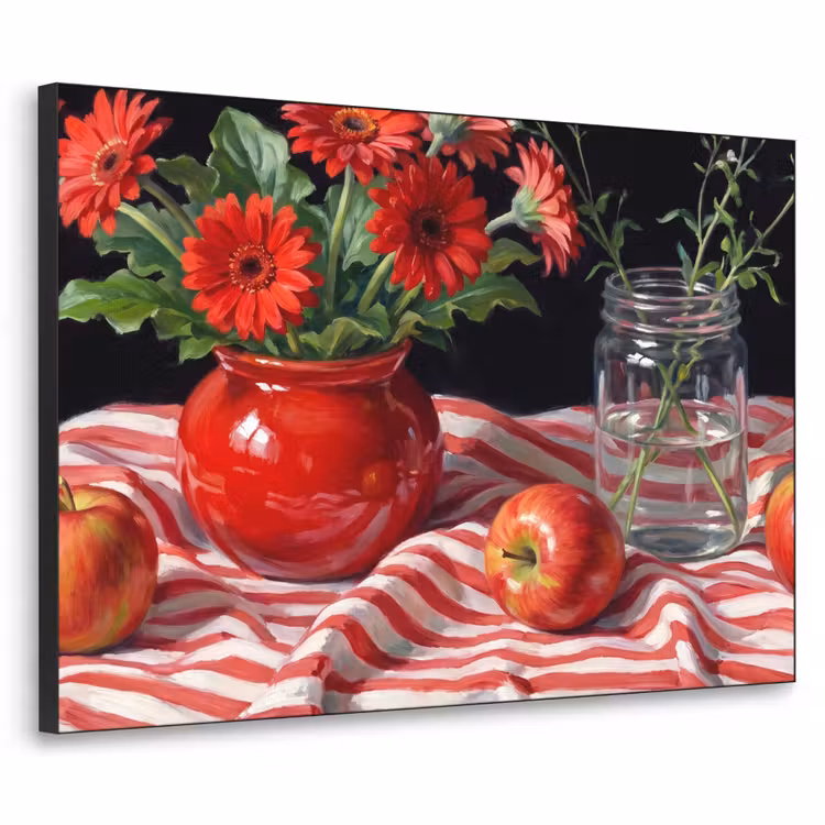 Art Frame - Red Flowers - Vase - Rode bloemen - Vaas Textielframe zwart klein