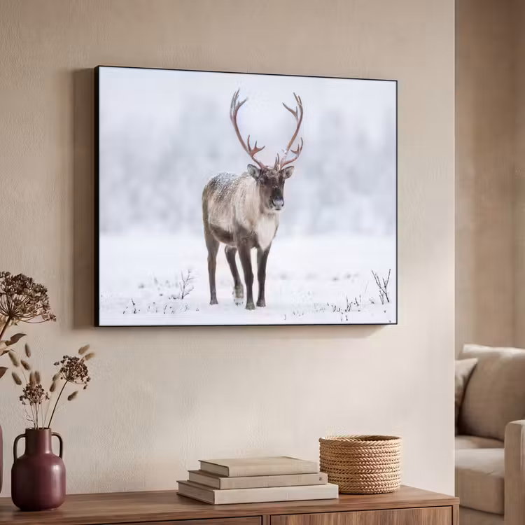 Rendier - Gewei - Toendra - Sneeuw - Wild Textielframe zwart klein -sfeer3