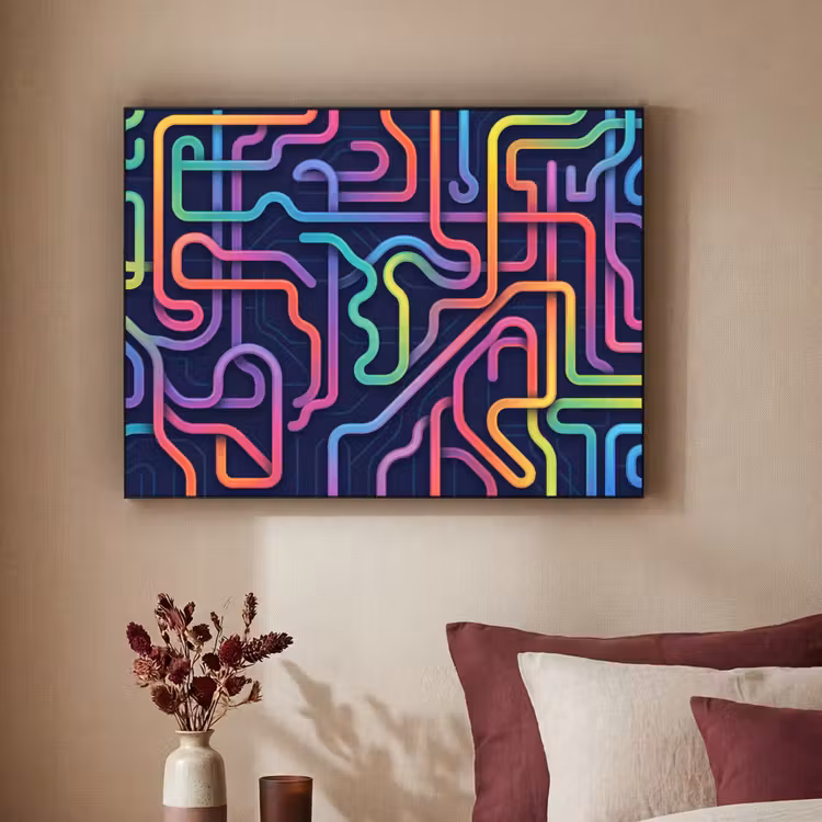 Retro - Abstract - Neon Textielframe zwart klein -sfeer1