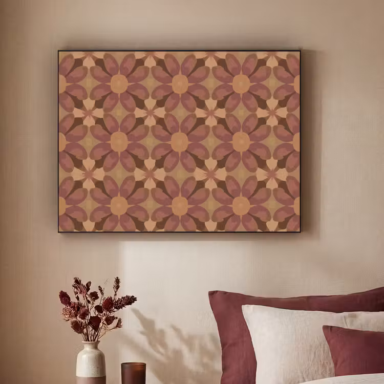 Retro - Bloemen - Bruin Textielframe zwart klein 947 -sfeer1