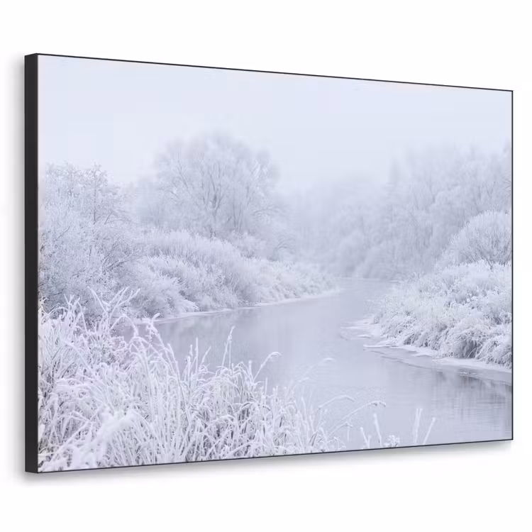 Rivier - Sneeuw - Bos - Winter - Schilderachtig Textielframe zwart klein -3d