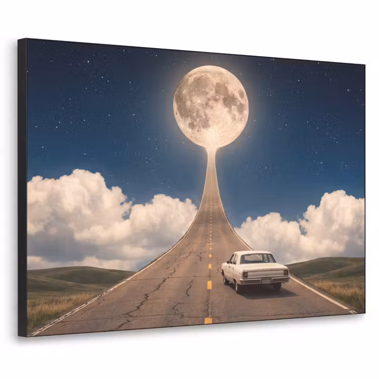 Art Frame - Road - Moon - Night - Weg - Maan - Nacht Textielframe zwart klein