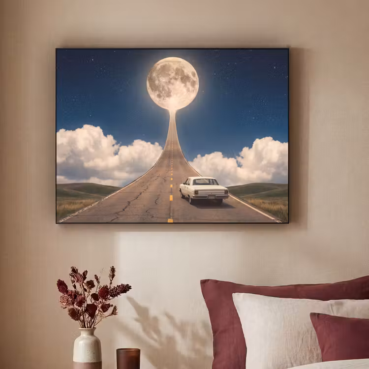 Art Frame - Road - Moon - Night - Weg - Maan - Nacht Textielframe zwart klein