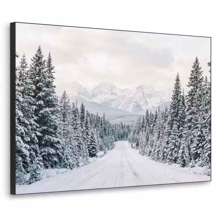 Weg - Sneeuw - Naaldbos - Winter - Avontuurlijk Textielframe zwart klein -3d