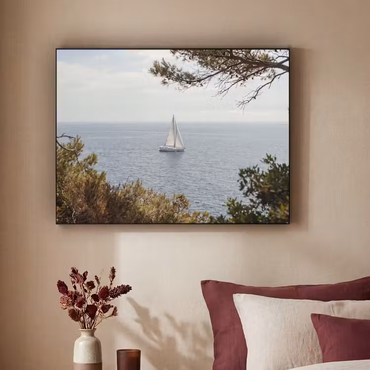Art Frame - Sailboat - trees - water - Zeilboot - bomen - water Textielframe zwart klein