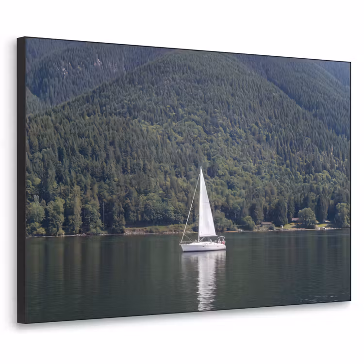 Zeilboot - Water - Bergen - Natuur - Groen Textielframe zwart klein -3d