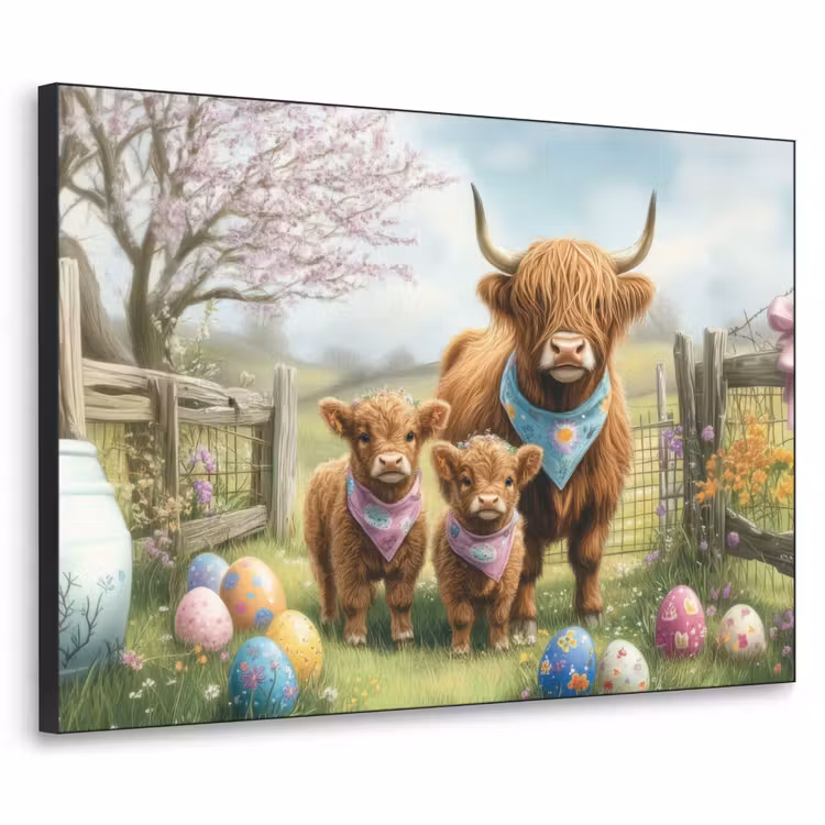 Schotsehooglanders - Paaseieren - Lente Textielframe - compleet frame klein -3d