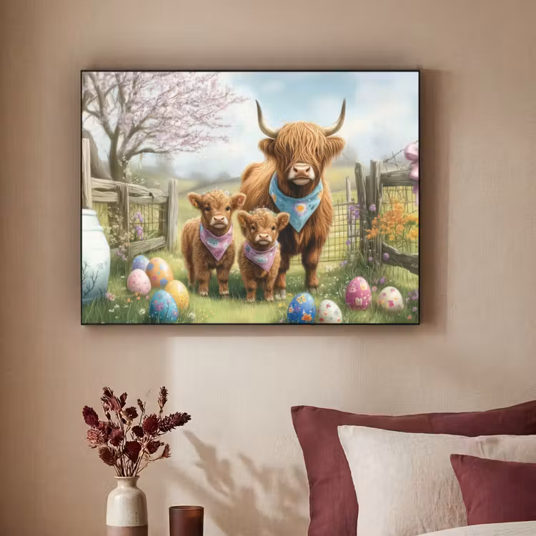 Schotsehooglanders - Paaseieren - Lente Textielframe zwart klein -sfeer1