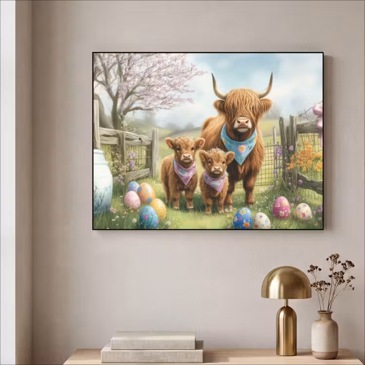 Schotsehooglanders - Paaseieren - Lente Textielframe zwart klein -sfeer2