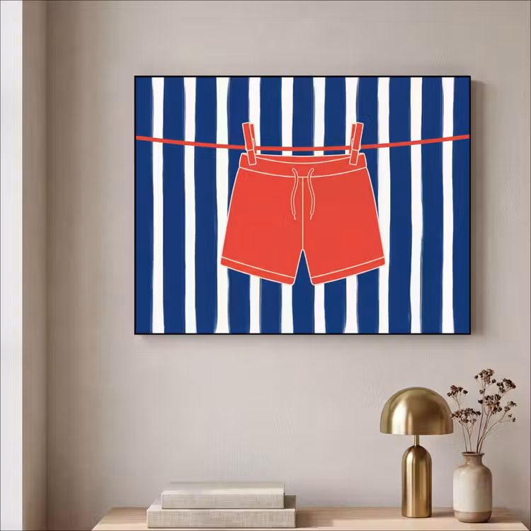 Shorts - Waslijn - Zomer - Illustratie - Rood Textielframe zwart klein -sfeer2