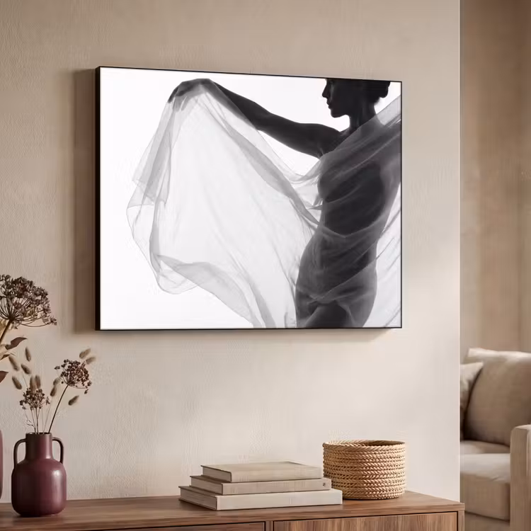 Silhouet - Sluier - Vormen - Zwart - Wit - Sensueel Textielframe zwart klein -sfeer3