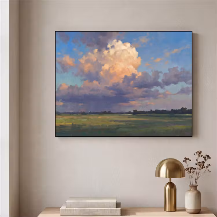 Lucht - Wolken - Landschap - Modern - Oranje Textielframe zwart klein -sfeer2