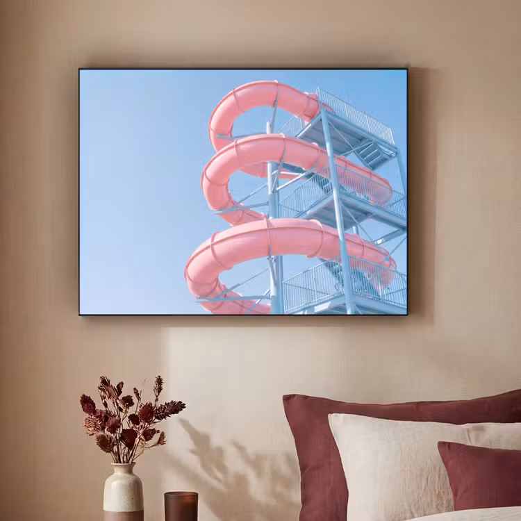 Glijbaan - Waterpark - Spiraal - Modern - Roze Textielframe zwart klein -sfeer1