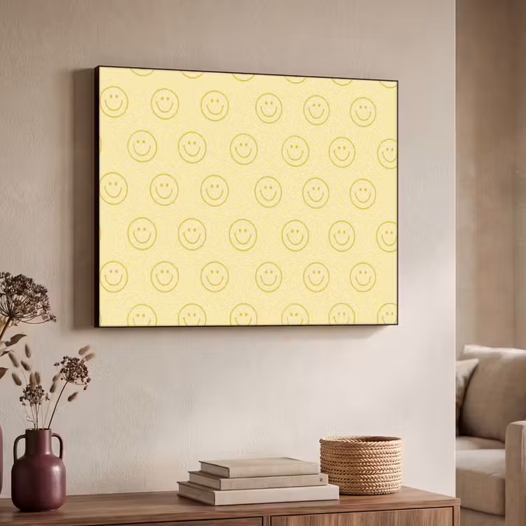 Smileys - Patroon - Retro - Zachtgeel Textielframe zwart klein 947 -sfeer3