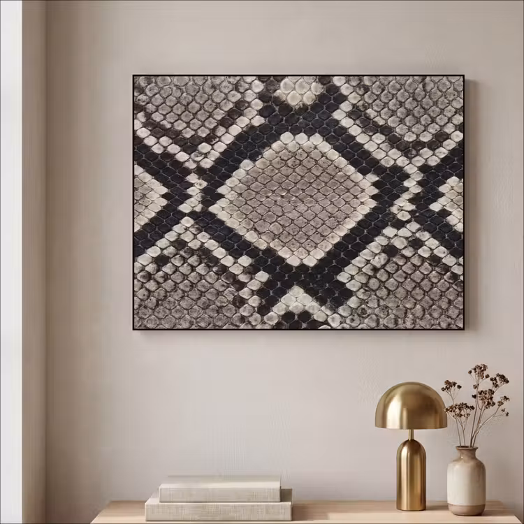 Slangenleer - Patroon - Beige Textielframe zwart klein -sfeer2