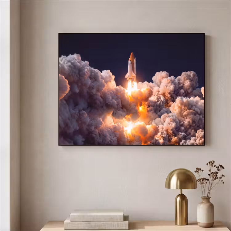 Art Frame - Spacecraft - Launch - Stars - Ruimtevaartuig - Lancering - Sterren Textielframe zwart klein