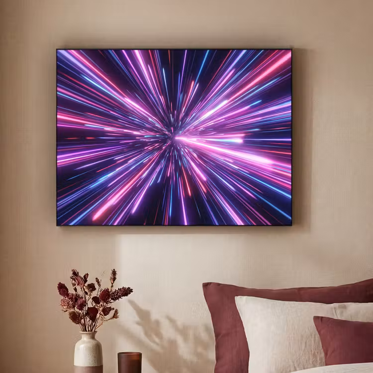 Lichtsnelheid - Ruimte - Roze - Paars Textielframe zwart klein -sfeer1