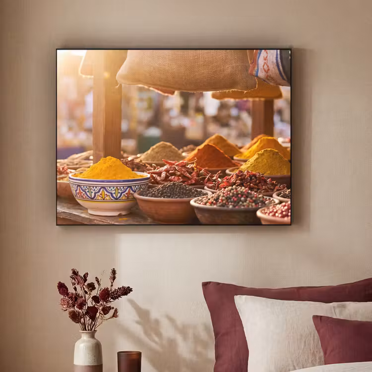Art Frame - Spices - Market - Colorful - Specerijen - Markt - Kleurrijk Textielframe zwart klein