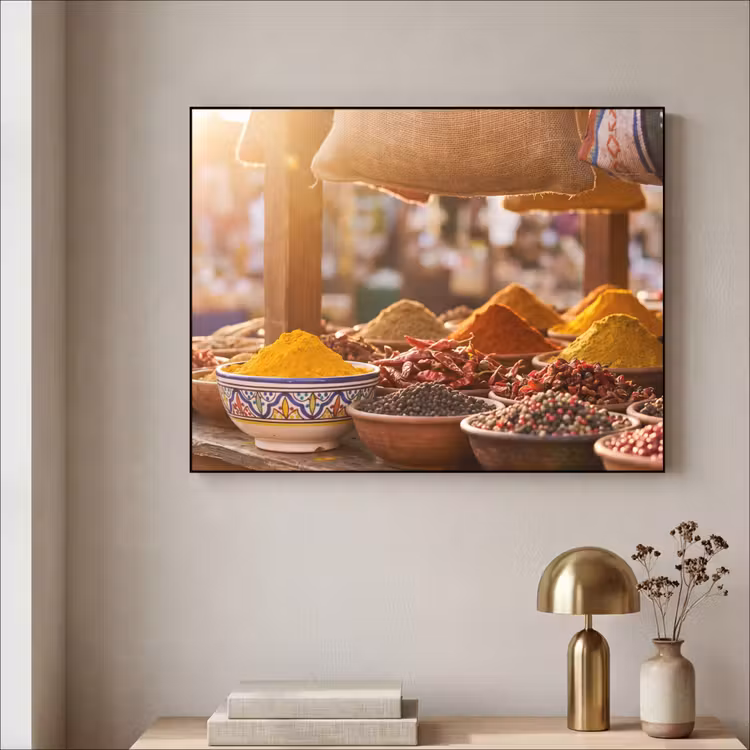 Art Frame - Spices - Market - Colorful - Specerijen - Markt - Kleurrijk Textielframe zwart klein