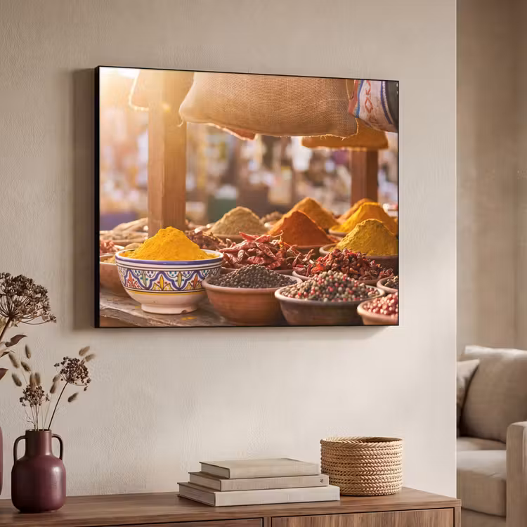 Art Frame - Spices - Market - Colorful - Specerijen - Markt - Kleurrijk Textielframe zwart klein