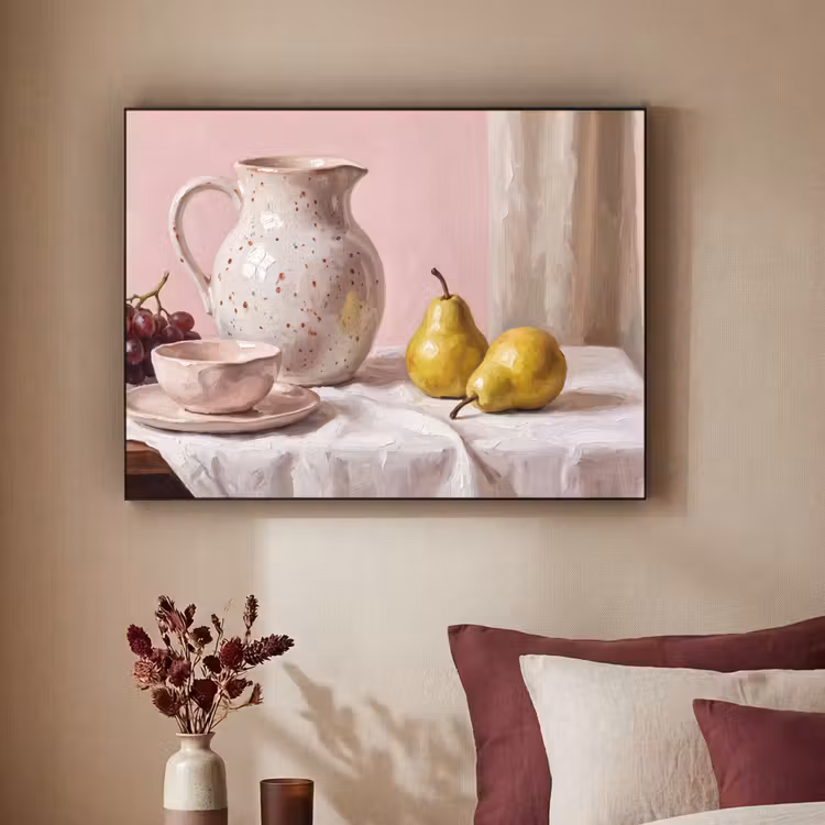 Art Frame - Still Life - Fruit - Pink - Stilleven - Fruit - Roze Textielframe zwart klein