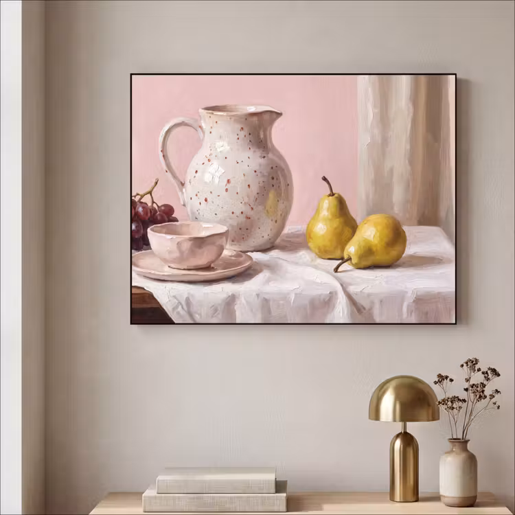 Art Frame - Still Life - Fruit - Pink - Stilleven - Fruit - Roze Textielframe zwart klein