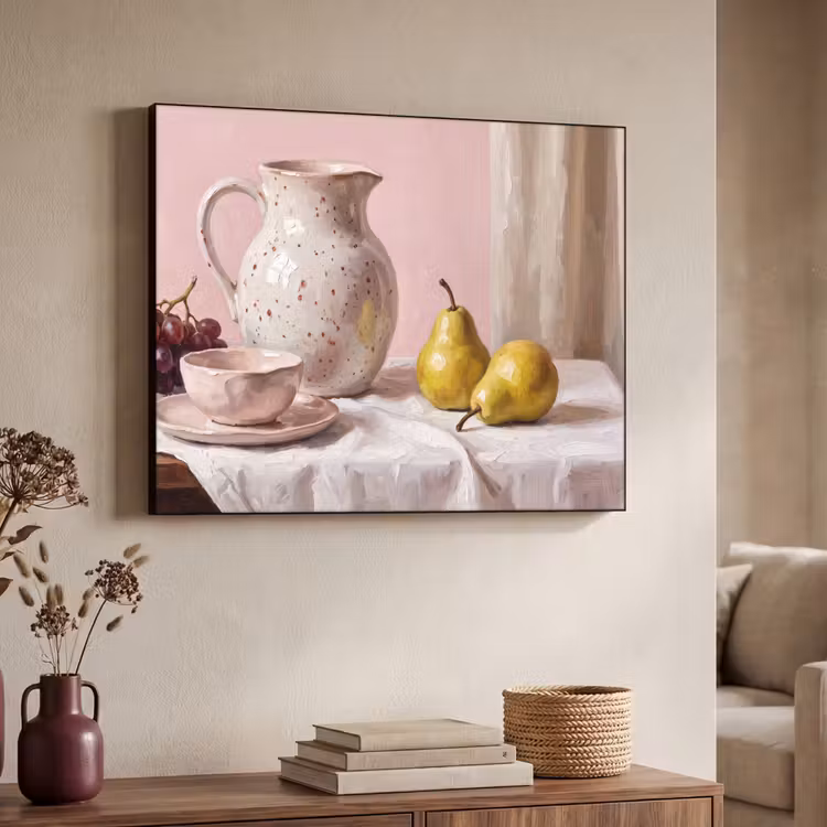 Art Frame - Still Life - Fruit - Pink - Stilleven - Fruit - Roze Textielframe zwart klein