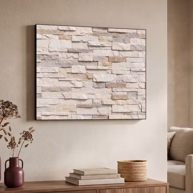 Steen - Muur - Textuur - Rustiek - Beige Textielframe zwart klein -sfeer3