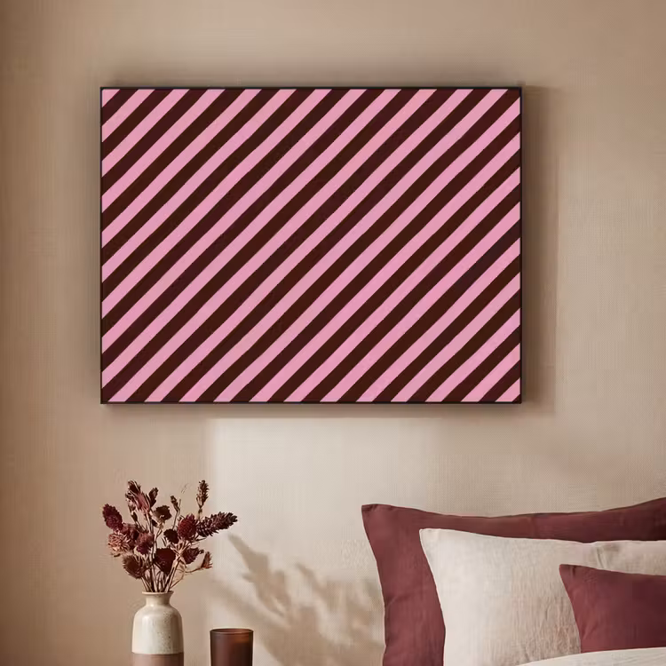 Strepen - Roze - Bruin Textielframe zwart klein 947 -sfeer1