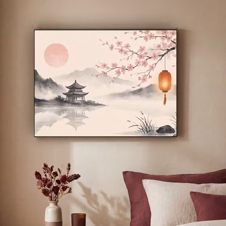 Zon - Japans - Traditioneel Textielframe zwart klein -sfeer1