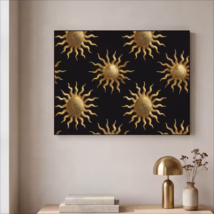 Zon - Patroon - Luxe - Goud - Zwart Textielframe zwart klein 947 -sfeer2