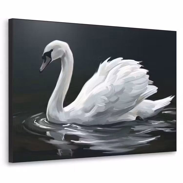 Zwaan - Water - Natuur - Realistisch - Wit Textielframe zwart klein -3d