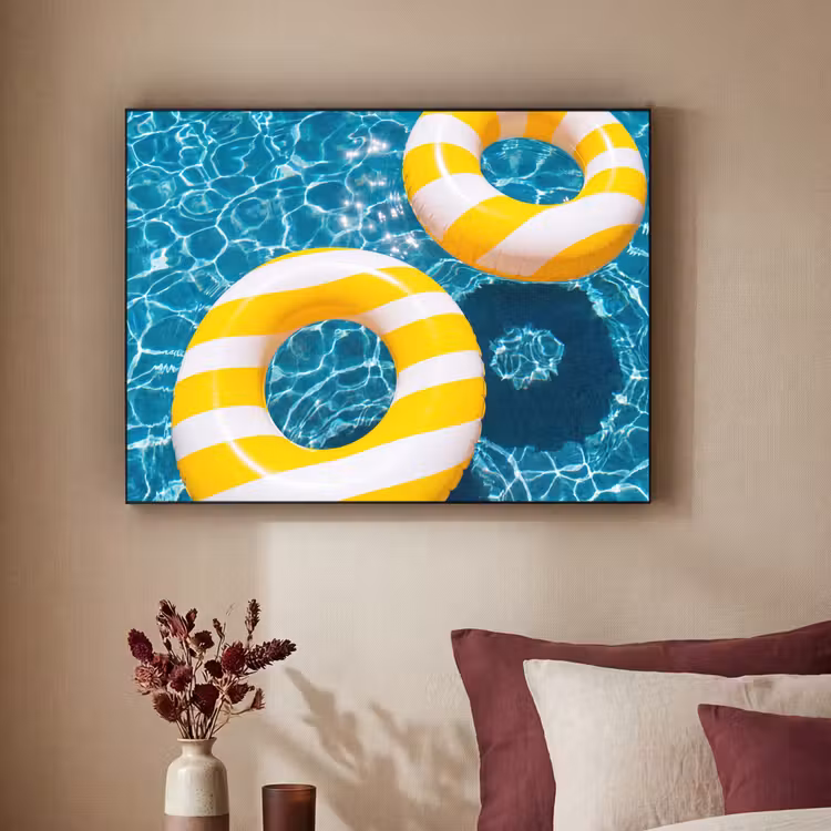 Zwembad - Zwembanden - Zomer - Geel - Blauw Textielframe zwart klein -sfeer1