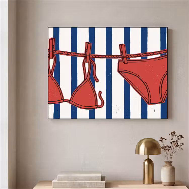 Badkleding - Waslijn - Zomer - Illustratie - Rood Textielframe zwart klein -sfeer2