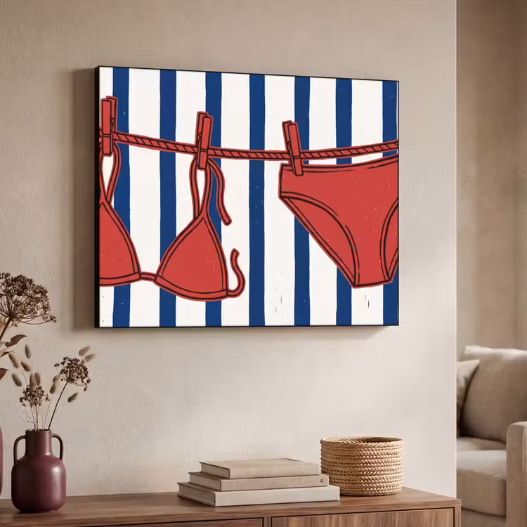Badkleding - Waslijn - Zomer - Illustratie - Rood Textielframe zwart klein -sfeer3