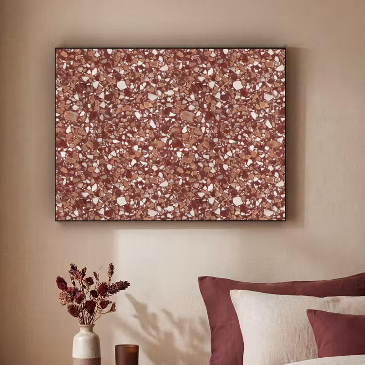 Terrazzo - Patroon - Steentextuur - Roodbruin Textielframe zwart klein 947 -sfeer1