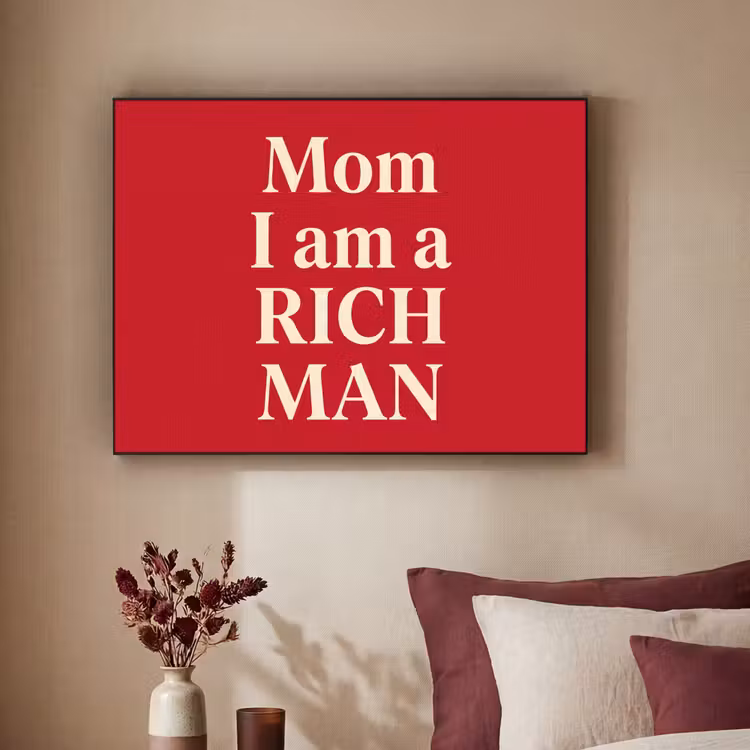 Tekst - Rijkdom - Motivatie - Rood - Modern Textielframe zwart klein -sfeer1