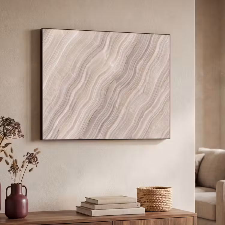Textuur - Golvend - Abstract - Modern - Beige Textielframe zwart klein -sfeer3