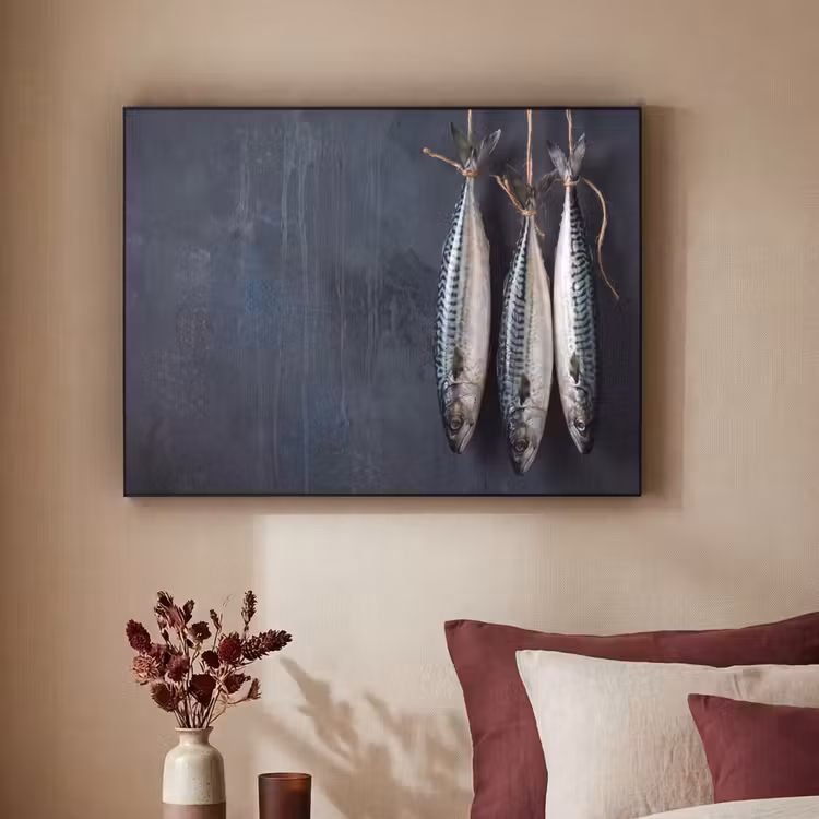 Art Frame - Three Fish - Rope - Drie vissen - Touw Textielframe zwart klein