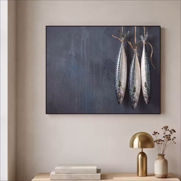 Art Frame - Three Fish - Rope - Drie vissen - Touw Textielframe zwart klein