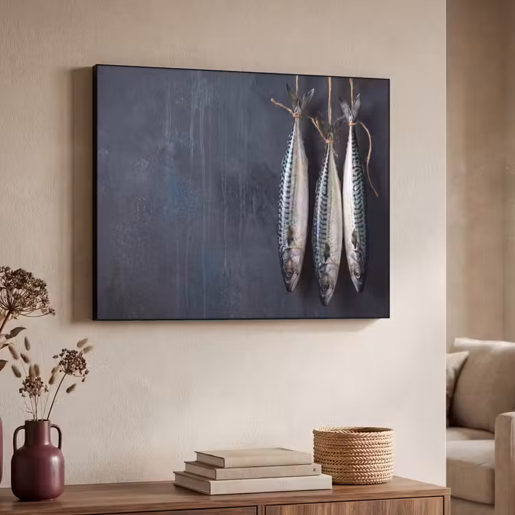 Art Frame - Three Fish - Rope - Drie vissen - Touw Textielframe zwart klein