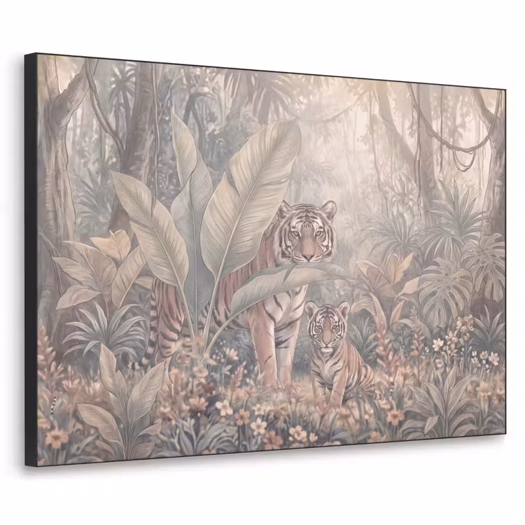 Tijger - Welp - Jungle - Illustratie - Dieren Textielframe zwart klein -3d