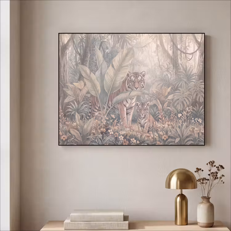 Tijger - Welp - Jungle - Illustratie - Dieren Textielframe zwart klein -sfeer2