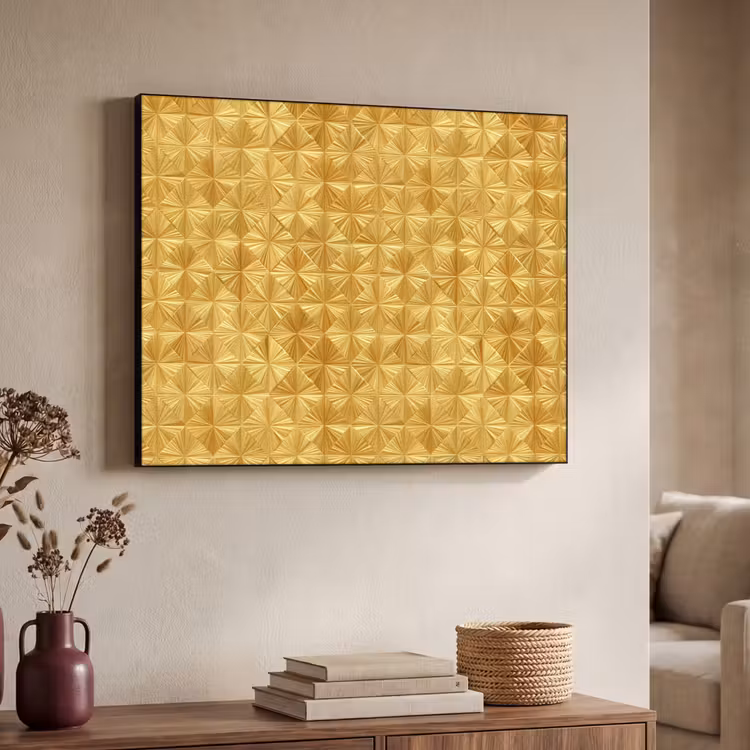 Tegels - Geometrisch - Reliëf - Goud Textielframe zwart klein 947 -sfeer3