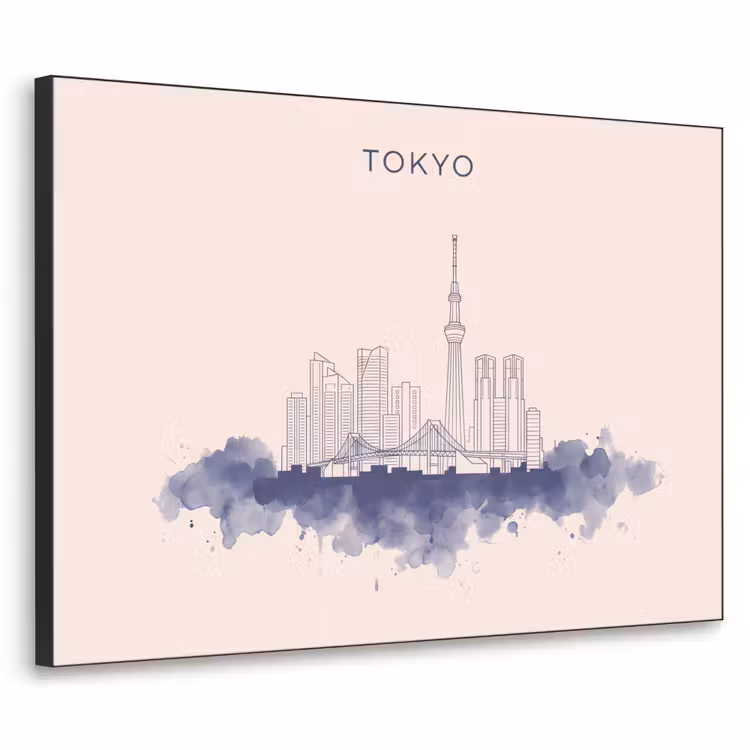 Tokyo - Skyline - Stad - Abstract - Blauw Textielframe zwart klein -3d
